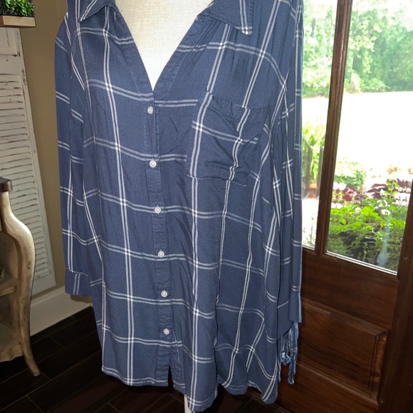 Est. 1946 Women's Plaid Tie Sleeve Shirt Plus Size 26/28W Blue White Top Button - Picture 8 of 10